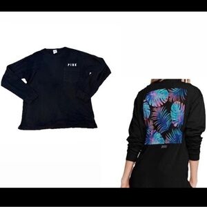 Victoria’s Secret Pink Women’s Hibiscus Tropical Long Sleeve Shirt Black Size M